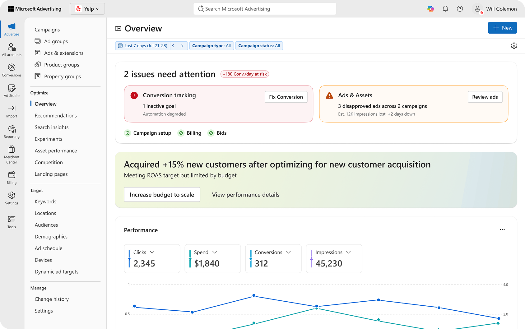 Image showing the refreshed Microsoft Advertising Platform web experience.