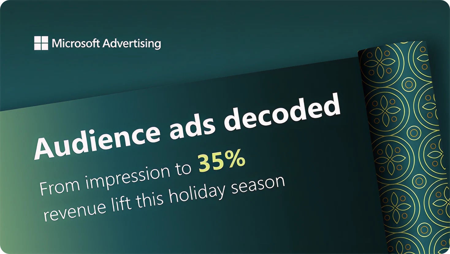 Green banner with festive wrapping paper detail and the title, "Audience ads decoded: From impression to 35% revenue lift this holiday season"