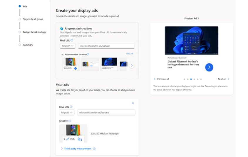 Image of the “create your display ads” menu from Microsoft Advertising Editor.