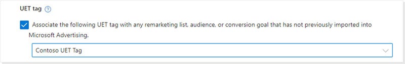 An image of UET tagging options.