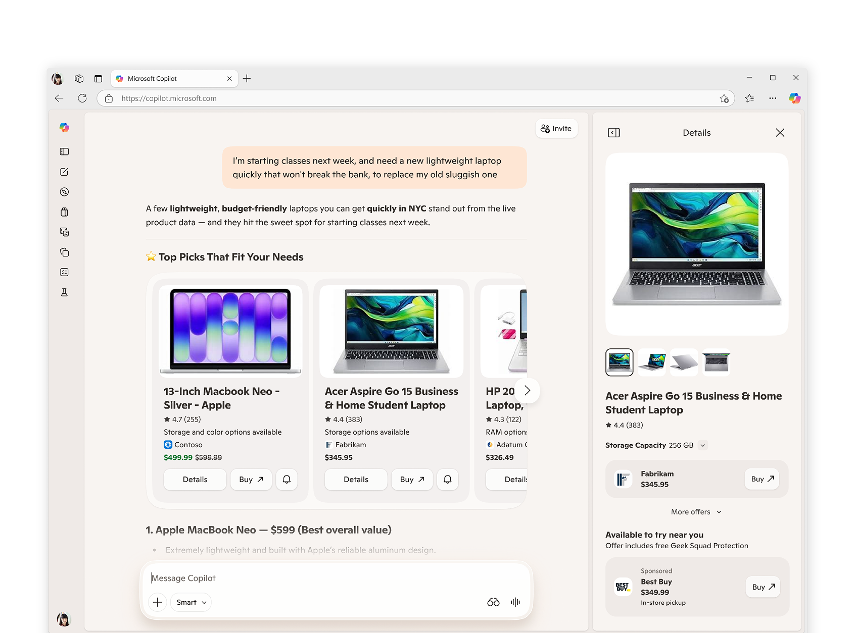 Image of an example of what Offer Highlights look like in the Copilot interface.