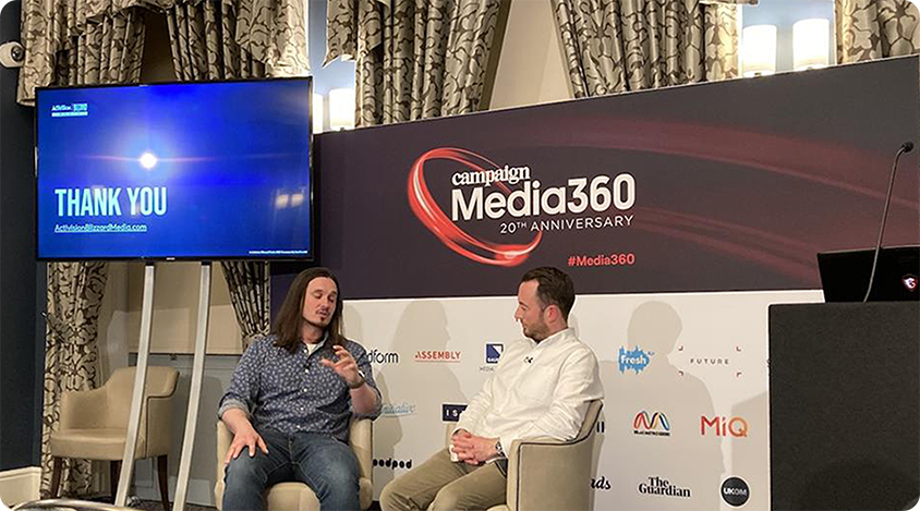 Anthony Lawson, Activision Blizzard Media now Microsoft Advertising, and Jamie Lyons, PHD Agency, present on stage at Media360.